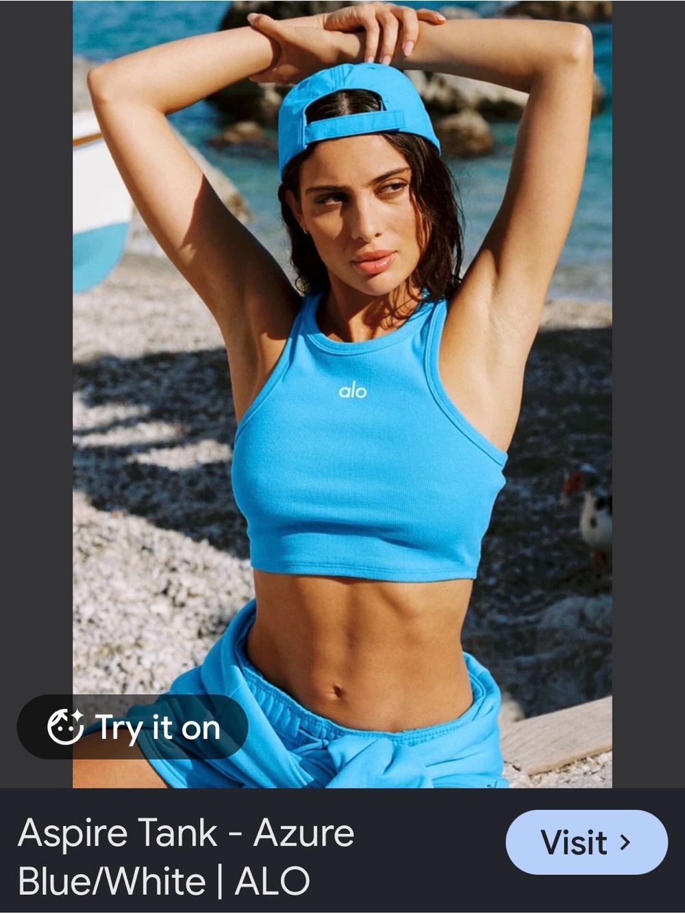 ALO Yoga Girls' Sky Blue Ribbed Tank - Picture 2 of 2